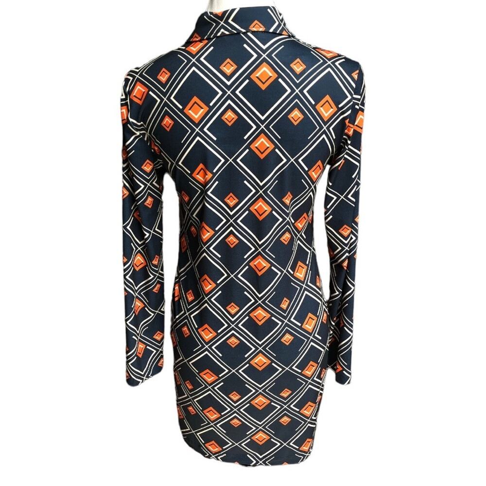 Zara Geometric Shape Pattern Mini Dress Navy Blue Orange White Size Medium - Picture 2 of 7